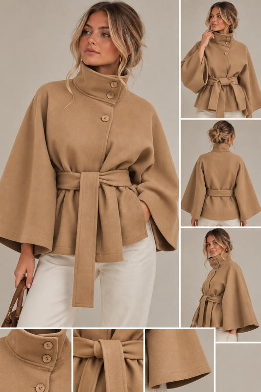 Astrid Elegant Capejacka med Skärp