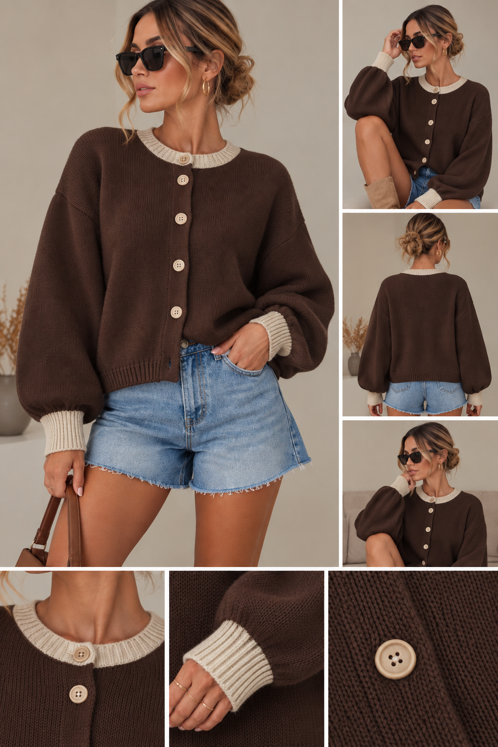 Elvori Contrast Cardigan – Mjuk stickad kofta