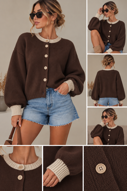 Elvori Contrast Cardigan – Mjuk stickad kofta