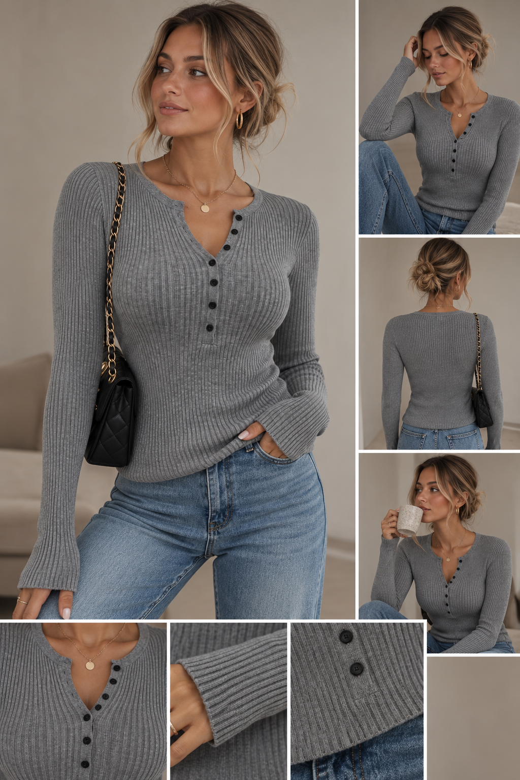 Elina Ribbed Top with Buttons