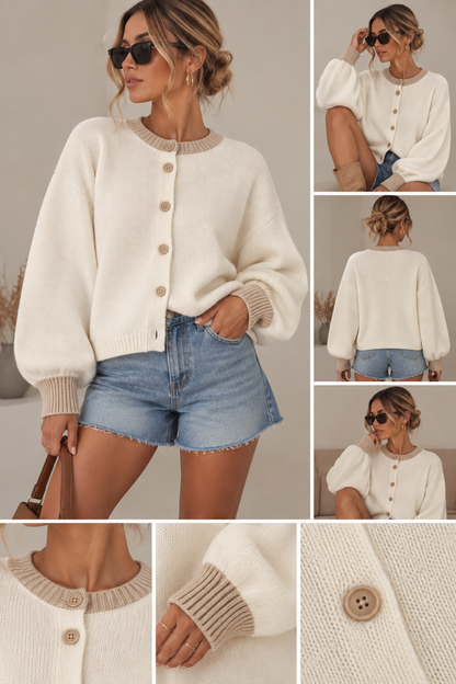 Elvori Contrast Cardigan – Mjuk stickad kofta