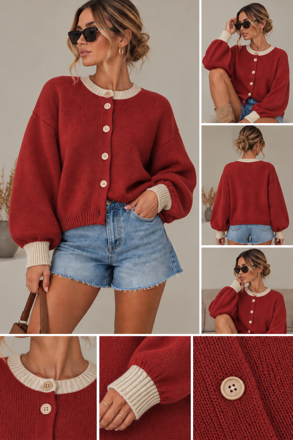 Elvori Contrast Cardigan – Mjuk stickad kofta