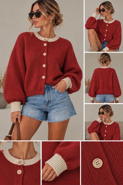 Elvori Contrast Cardigan – Mjuk stickad kofta